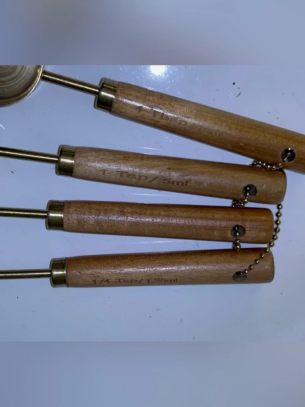 Crate & Barrel Brass Measuring Spoons Set of 4 Wood Handles